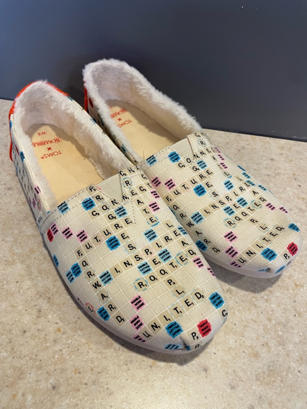 TOMS X SCRABBLE Alpargata Slip On Shoes Game Night Board Game Whimsical Print